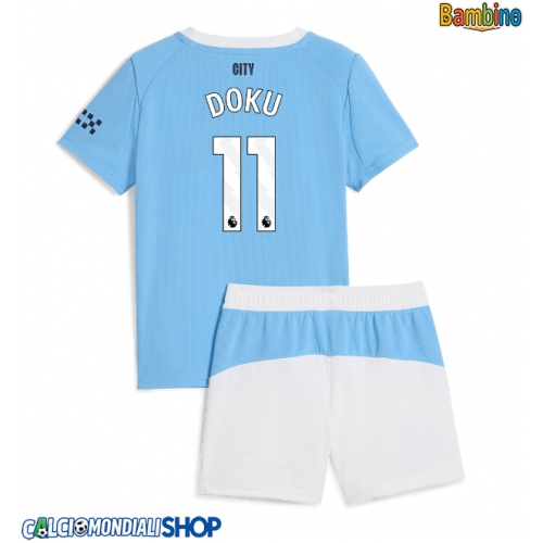Maglie da calcio Manchester City Jeremy Doku #11 Prima Maglia Bambino 2025-26 Manica Corta + Pantaloni corti)